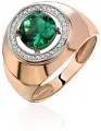 Перстень Эстет, красное золото, 585 проба, родирование, фианит, изумруд, размер 19, золотой