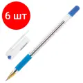 Комплект 6 шт, Ручка шариковая масляная с грипом MUNHWA MC Gold, синяя, корпус прозрачный, узел 0.5 мм, линия письма 0.3 мм, BMC-02