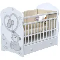 Кровать Toby для новорожденных, маятник, ящик, белый с медвежонком
