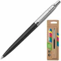 Ручка шариковая PARKER Jotter Plastic CT, корпус черный, детали нержавеющая сталь, блистер, синяя, 2096873
