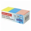 2 шт. Блоки самоклеящиеся (стикеры) BRAUBERG 38х51 мм, 100 листов, набор 12 штук, 3 неоновых цвета, 111345