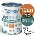 Влажный корм Monge VetSolution HYPO MONOPROTEIN для собак, при пищевой непереносимости , со вкусом утки (12шт по 400г)