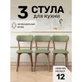 Стулья для кухни SAYMAN 3 шт, деревянные со спинкой, Светло-зеленый велюр