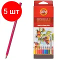 Комплект 5 шт, Карандаши цветные акварельные художественные KOH-I-NOOR Mondeluz, 18 цветов, 3.8 мм, заточенные, европодвес, 3717/18, 3717018001KSRU