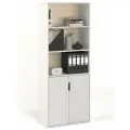 Стеллаж БАНГА-26, белый, с дверками и отрытой полкой, (ВхШхГ) 177,2х69,8х32,6 см, ЛДСП