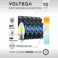 Лампочка светодиодная E27 форма свеча 6W теплый свет Voltega Crystal Candle 4000K упаковка 10 штук