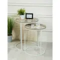 Интерьерный столик круглый для гостиной, в офис, прихожую, спальню, в гостиницу, с железной белой ножкой, комплект 2шт