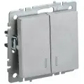4 шт. IEK BRITE Выключатель 2-клавишный с индикацией 10А ВС10-2-1-БрА алюминий