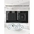 Выключатель трехклавишный с розеткой, Блок выключателя с розеткой, рамка стекло, цвет чёрный.