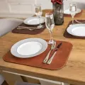 Набор кожаных сервировочных двухсторонних салфеток, плейсмейтов Plas Dark Caramel by J.Audmorr, набор подставок под горячие тарелки из натуральной кожи двухцветная