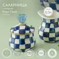 Сахарница с крышкой 0,3 литра, MacKenzie-Childs, Royal Check, солонка, горшочек для мёда, синяя, металл, эмаль, ручная роспись, премиум посуда