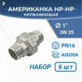 Newkey Американка нр/нр нержавеющая, AISI304 DN25 (1) дюйм, (CF8), PTFE, PN16, набор 6 шт