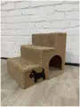 Лестница для собак и кошек полностью из ДСП + ковролин с уютным домиком (55*44*46). Вход в домик справа