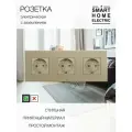 Розетка, на 3 поста, с ABS рамкой (электрическая) золотая, защитные шторки