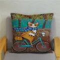 Подушка декоративная Кот Рыжик в саду на велосипеде 40х40 велюр