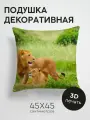 Подушка декоративная, 45x45см / Животные / лев / львица / пара / трава / лежать / хищники