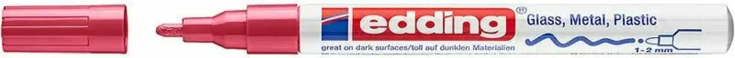 Маркер по металлу/стеклу/пластику лак Edding 751/002, 1-2мм, красный (комплект 3 штуки)