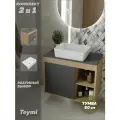 Тумба подвесная с раковиной для ванной 80 см Teymi Nura корпус дуб фасад графит раковина Helmi 50 F13204