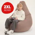 Кресло мешок Bean Joy, пуфик мешок, бескаркасное кресло, размер ХXL, мебельный велюр, какао