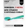 Поводок с мягкой ручкой MagWay, для собак крупных и средних пород, длина 2 метра, ширина 25мм, цвет мятный