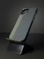 Чехол - накладка на Айфон 15 с МагСейф из Кевлара / Чехол - накладка на iPhone 15 с MagSafe Kevlar LUXO Life+ / MOSBROS, Черно-желтый с красной полосой, карбоновый