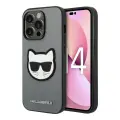 Karl Lagerfeld чехол для iPhone 14 Pro, PU-кожа Saffiano Choupette head Patch серебристый