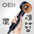Фен Super Hair Dryer профессиональный легкий изогнутый c насадками, ионизацией и защитой от перегрева, 1400ВТ, синий