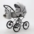 Коляска универсальная Adamex Porto RETRO TIP 2 в 1, PO-PS11- Светло-серая ткань, светло-серая эко-кожа