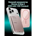 Внешний аккумулятор (повербанк) беспроводной магнитный (MagSafe) Momax Q.Mag X 5000 mAh, 15W, ультратонкий, розовый