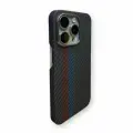 Чехол карбоновый для iPhone 16 Pro (MagSafe) Кевларовый из арамидного волокна, ультратонкий, сверхпрочный. Черный красно-синий