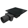 Трап квадратный душевой Vimarr C-1 515C131513050 15х15 см черный с рамкой из нержавеющей стали, с горизонтальным выходом D50 мм, решетка черная
