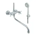 Смеситель для ванны с душем двуручный круглый излив, душевой шланг н/ж сталь, хромированная пластиковая лейка и кронштейн Стандарт ЦС-СМ 295-4 К М_Крест Центр Сантехники (Подольск) СМ500329