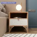 Прикроватная тумба белая на ножках Скала-1, в спальню, светло-коричневый дуб крафт золотой, 1 ящик