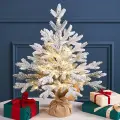 Елка настольная с гирляндой 55 см Сноу Шарм, заснеженная, 80 теплых белых LED ламп, на батарейках, литая 100%, Winter Deco, 1000914