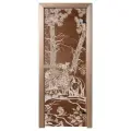 Дверь для бани стеклянная Мишки бронза матовое 1900х700 мм хвоя, ручки и петли и коробка в комплекте