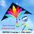 Воздушный змей Лотос 2м с хвостом 10 метров, с леером 100м, в тканевом чехле Скайтика
