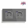 Розетка электрическая 2 поста с Usb/Type-C АC, быстрая зарядка 20W, цвет серый