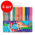 Комплект 4 шт, Маркеры акриловые для рисования и хобби BRAUBERG, набор 12 цветов, наконечник 1 мм, 152151