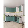 Кухонный гарнитур угловой 2,2х1,6м, изумруд с ящиками без столешницы с фрезеровкой