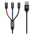 Кабель Baseus Three Primary Colors Series 3 в 1 USB - microUSB/USB Type-C/Lightning (CAMLT), длина 0.3 м, 1 шт., black/red/blue