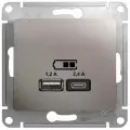 GLOSSA USB розетка A+С, 5В/2,4А, 2х5В/1,2 А, механизм, платина , SCHNEIDER ELECTRIC GSL001239 (1 шт.)