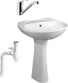 Комплект Раковина Santeri Соната 1.3111.2. S00.11B.0 50 54 на одно отверстие / Пьедестал 1.3601.2. S00.00B.0 / Смеситель Rossinka Y Y35-22, Сифон Wirquin Минор 30718052