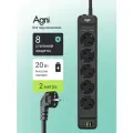 Сетевой фильтр, AGNI, 5 розеток + 2 USB и 1 TYPE-C, с предохранителем, удлинитель сетевой 2м