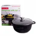 Кастрюля 24*11,5cm из литого алюминия с антипригарным покрытием 'чёрный мрамор' и стекляной крышкой Kamille 4405