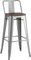 Стул барный Tolix WOOD со спинкой серебристый матовый, металл, дерево