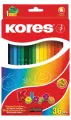 Карандаши цветные классические Kores, мягкие, трехгранные, деревянные, толщина грифеля 2,9 мм, набор 36 цветов, с точилкой