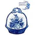 Доска сервировочная сырная. Галактика г. Гжель. Форма Букет в корзине. Гжельская роспись. Твердый фарфор. 25х21 см.