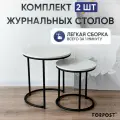 Журнальный столик круглый, бетон светлый/черный, комплект 2 штуки