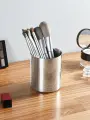 Подставка стакан для кистей, канцелярии, зубных щеток металлическая серебро