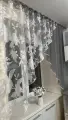 Кухонная шторка белые цветы с серым, ширина 3м, высота 1,7м